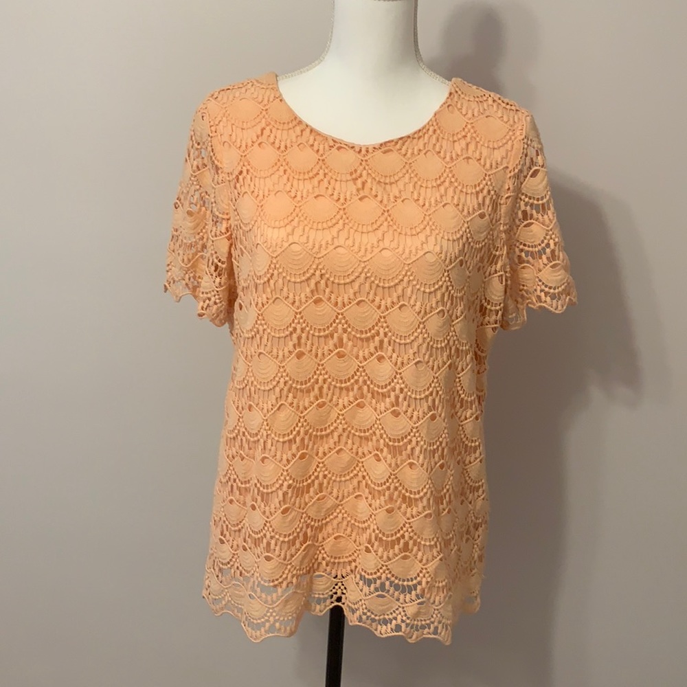 Broadway and Broone short Sleeves lace top,peach L